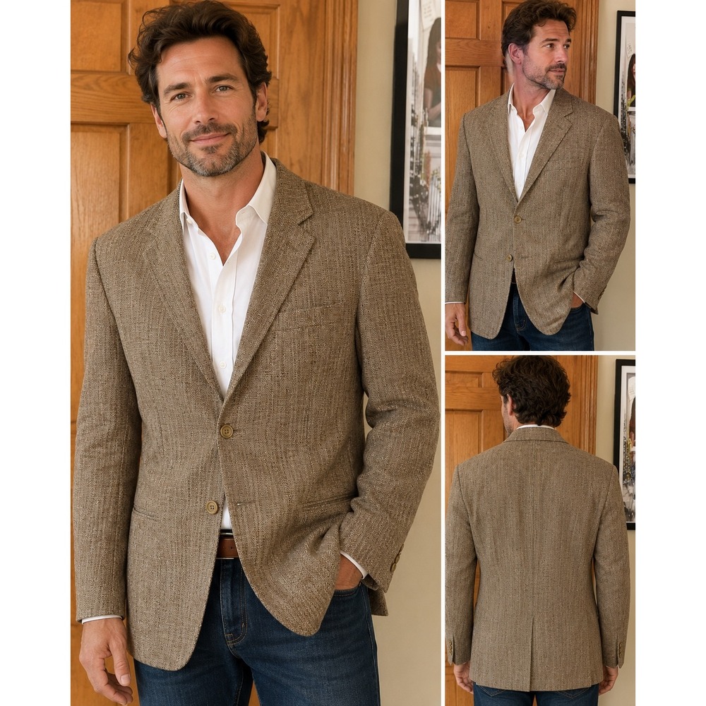The Territory Ahead Mens Brown 100% Silk Textured 3-Button Blazer Sport Coat L